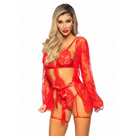 BODY CON VESTAGLIA TEDDY, LACE ROBE & RIBBON TIE 64,90€